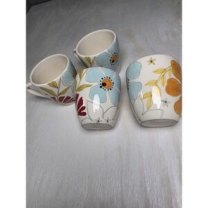 Laurie Gates Ware Colorful Flowers Audrey Collection Coffee Cup Mug Set Of Four